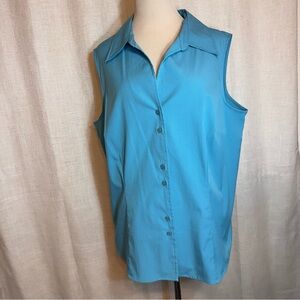 Women’s Como Bright Blue Sleeveless Collared Button Front Blouse Plus Size 1X